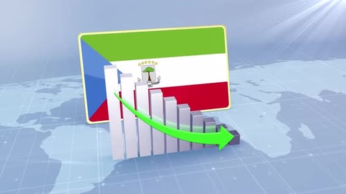 Equatorial Guinea Flag With Decrease Bar Chart Graph And Arrow Green