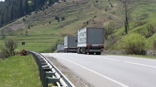 Three Cargo Truck Go on Road