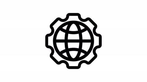 Minimalist Spinning Globe Gear Outline Icon