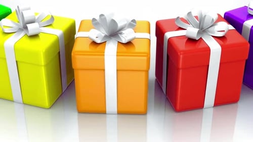 Animated Scrolling Row Of Colorful Gift Boxes