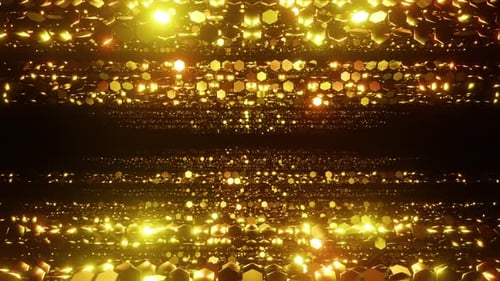 Golden hexagonal particles awards overlay loop background 3d render. The luxurious gold particles