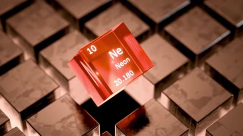 Neon Element Data Reveal on Rotating Geometric Cube