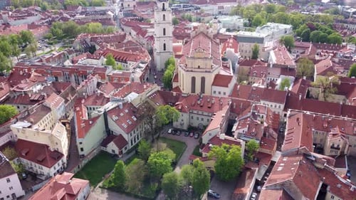 AERIAL Vilnius Historical Old town Panning Shot