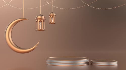 Elegant Golden Ramadan and Eid Crescent Moon Lanterns Loop
