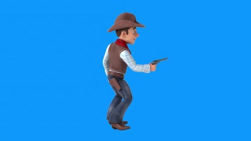 Animated 3D Cowboy Character Drawing and Holstering a Gun