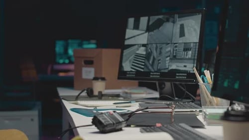 Multiple CCTV Cameras on Computer Display at Security Agency
