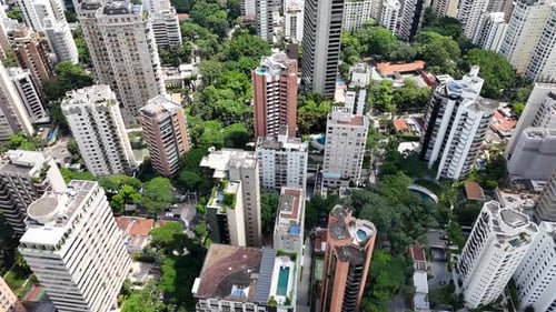 Vídeo aéreo acima do Parque Ibirapuera São Paulo em um dia ensolarado
