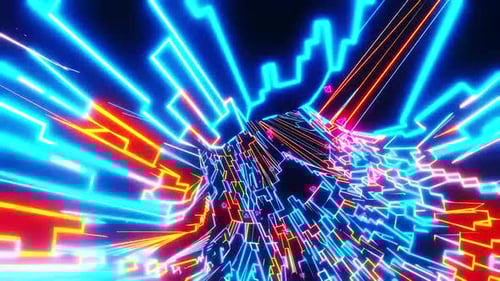 Experience vibrant neon lights tunnel racing through cyberspace