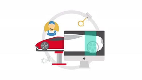Flat Design Animation of Car Engineering and Digital Scanning