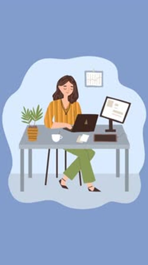 Modern Animated Illustration of a Woman Working at a Desk