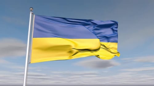 Realistic Waving Ukraine Flag Against a Clear Blue Sky