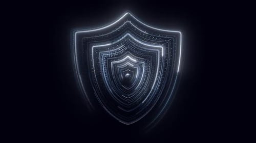 Glowing Digital Shield Tunnel Loop for Cyber Security Concepts