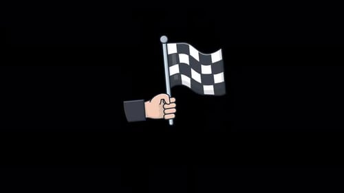Animated Hand Holding Checkered Flag. Finishing Flag Concept Video - Transparent
