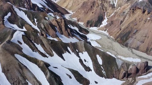 Landmannalaugar in Iceland is known for its colorful rhyolite mountains. View from bottom to top.