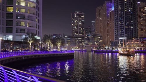 Night view of the water canal in Dubai Marina, Dubai