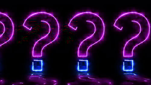 Neon Glowing Question Mark Animation With Reflection Floor Moving. Loop Animation Of Question Mark O