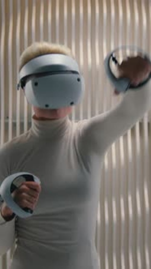 Futuristic Caucasian Woman Play Virtual Reality Boxing Fight Gamer Playing Box Fighting Female Girl