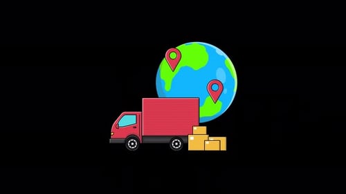 Animated Globe with Location Icon and Delivery Truck. Global Shipping Concept Video - Transparent