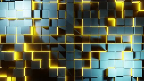 Light Blue Neon Cubes Yellow Lights Vj Loop Background Animation