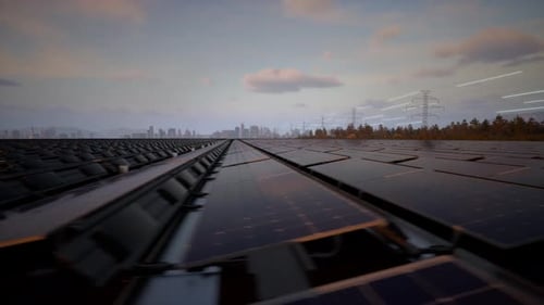 Solar Panel Field Supplying Clean Energy to Modern City