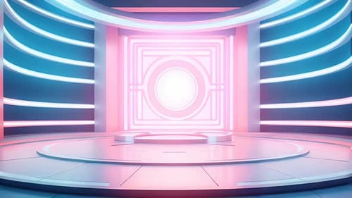 Futuristic Neon Stage Background with Glowing Geometric Panel