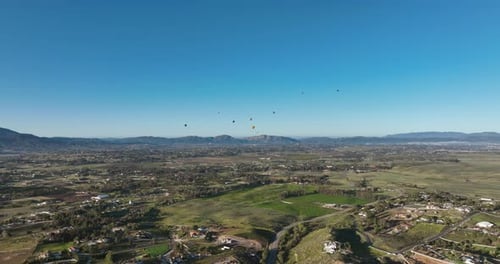 Wide Aerial Shot of Rural Landscape With Balloons