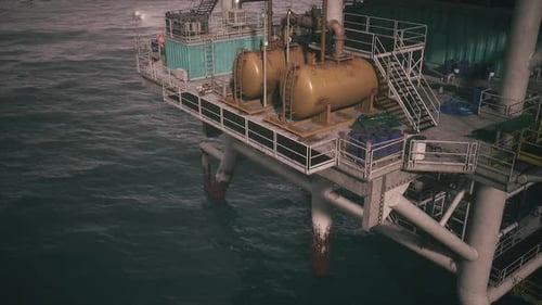 Oil Rig Operations Showcasing Equipment and Sea Environment in Daytime