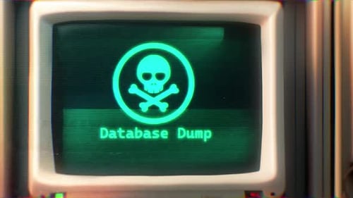Déversement de la base de données sur l'écran de l'ordinateur et arrière-plan de piratage