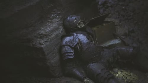 Battered Protective Gear Paired with Shimmering Coins Showing History