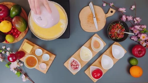 Overhead View of Cooking an Omelet