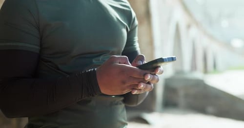 Hands, person with smartphone and typing, social media and chat with communication