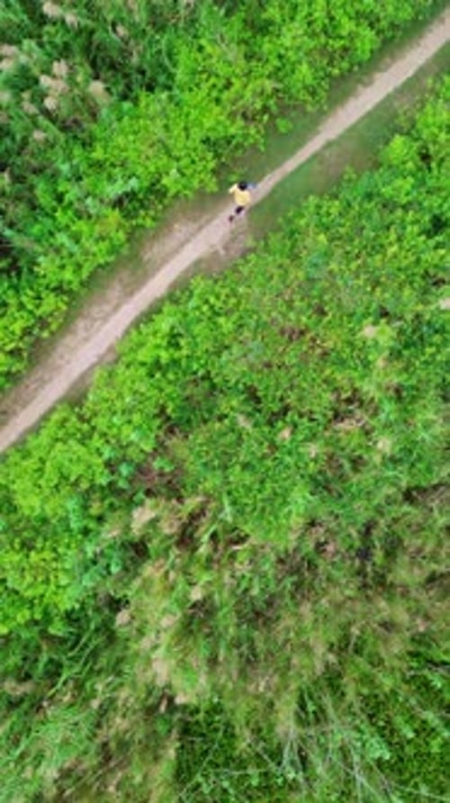 Aerial View of Runner on Riverside Trail
