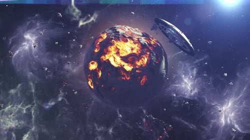 Enorme nave espacial alienígena sobre un planeta moribundo
