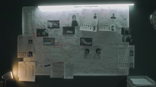 Detective Investigation Board with Linked Photos and Map