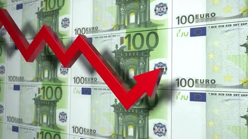 Pfeildiagramm mit fallenden Euro