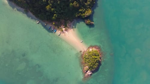 4K aerial drone footage of flight over the Thai beach and rocks, Thailand, Asia, Andaman sea, Pakbia
