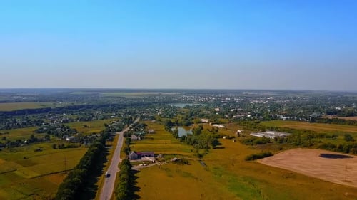Picturesque landscape of Ukrainian rural area. Rising above the magnificent view over the fields