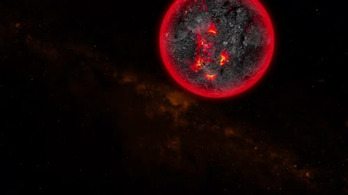 Glowing Red Lava Planet Rotating in Dark Space