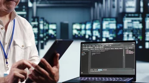 Technician Running Code in Data Center