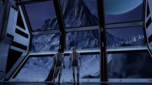 Astronauts Inside Sci Fi Base Observing Icy Planet 3