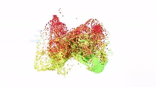 Bolso de color rojo, verde y amarillo con toques blancos, capaz de girar sin fin