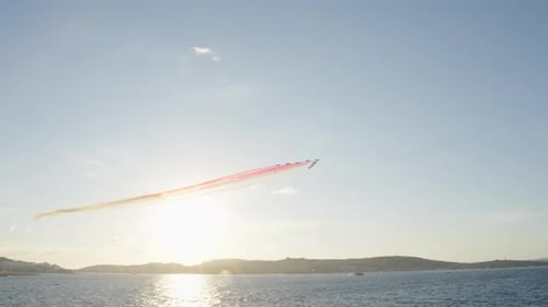 Aerobatic Jets Airshow Over Coastal City