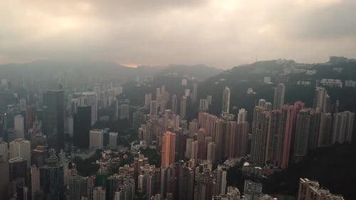 Aerial View drone 4k footage Of Modern Skyscrapers In Hong Kong City. buildings in Hong Kong city on