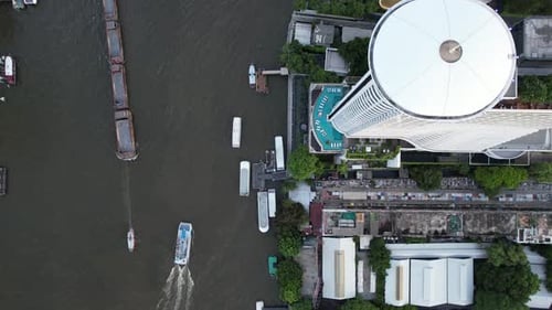 Aerial View of Khlong San and Chao Phraya River in Bangkok Thailand