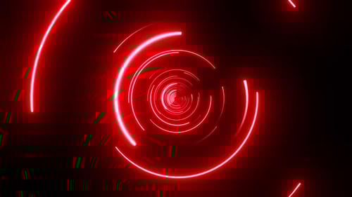 Динамичный красный неоновый световой туннель создает футуристический абстрактный фон