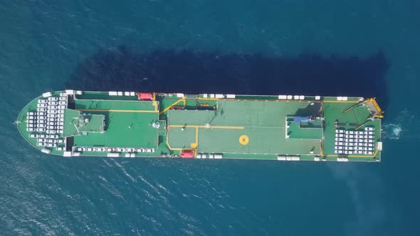 Aerial footage of a Large RoRo (Roll on/off) Vehicle carrie vessel ...