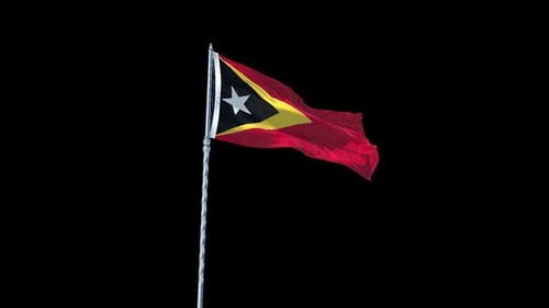 Osttimor-Flagge weht realistisch mit Himmel und Alphakanal