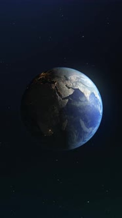 Rotating Earth Planet with City Lights from Space Background