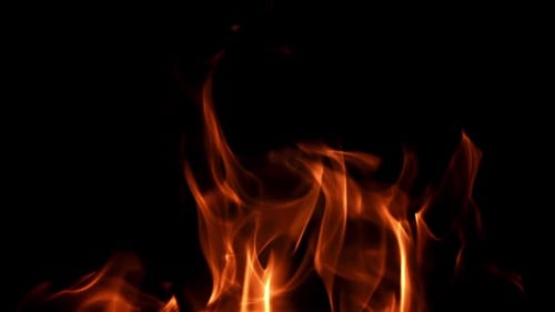 Bright Flames Flickering Upward in Darkness