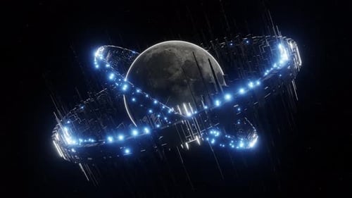 Leuchtender futuristischer Ring um den Mond 3D-Animation